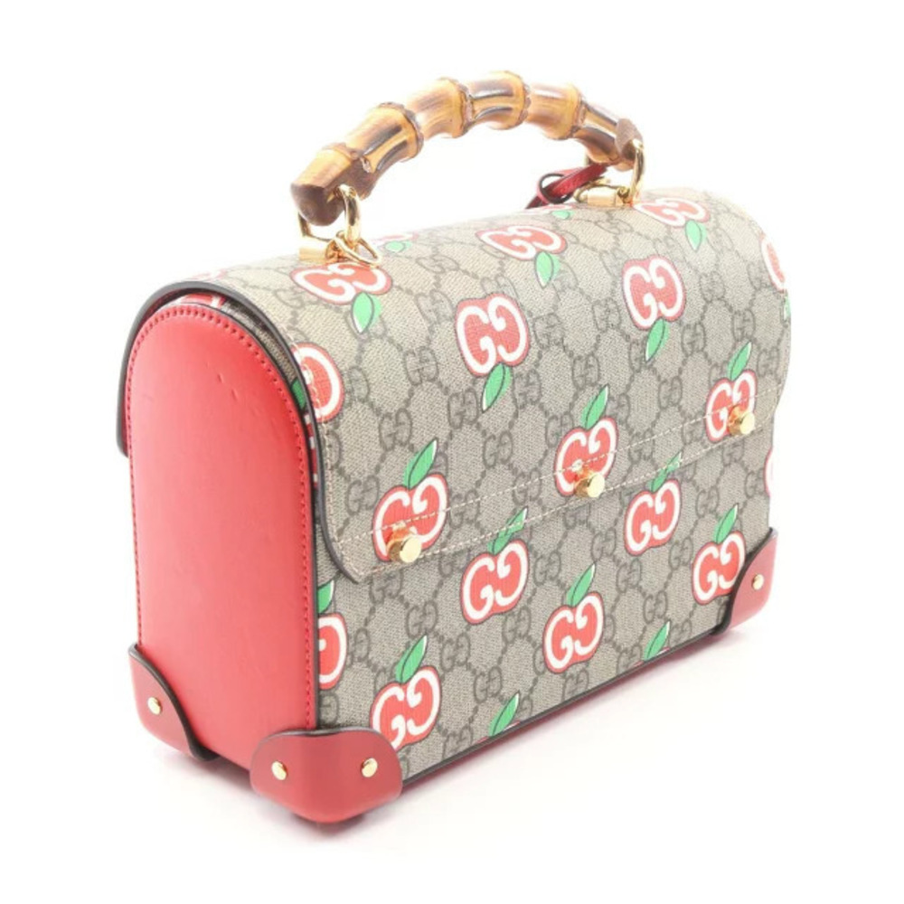Gucci Multicolor Bamboo Cream Canvas Beige GG Apple Leather Handbag Cream Tan